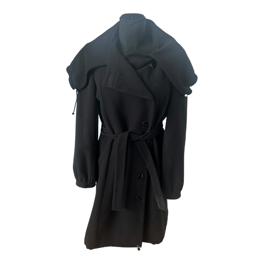 Jakes Mantel Damen Gr 40 Schwarz Elegant Lang Großer Kragen Bindeband