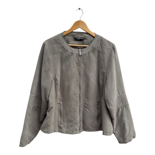 Janina Jacke Damen Gr 48 Grau Kunstleder Look Übergangsjacke Modern Casual