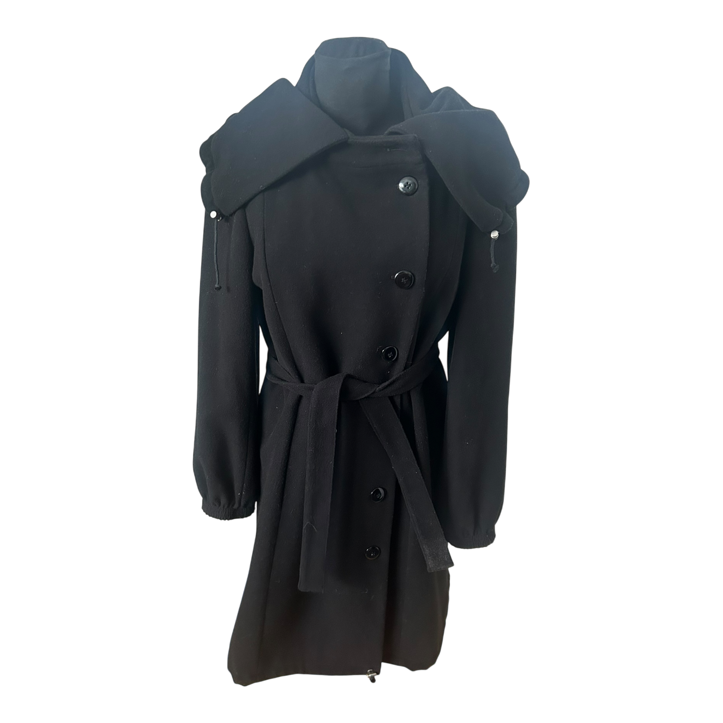 Jakes Mantel Damen Gr 40 Schwarz Elegant Lang Großer Kragen Bindeband