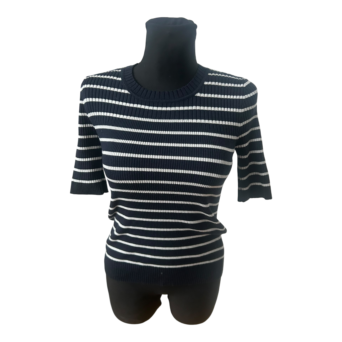 Esprit Damen Strickshirt Halbarm Gr M Dunkelblau Weiß Gestreift Viskosemix