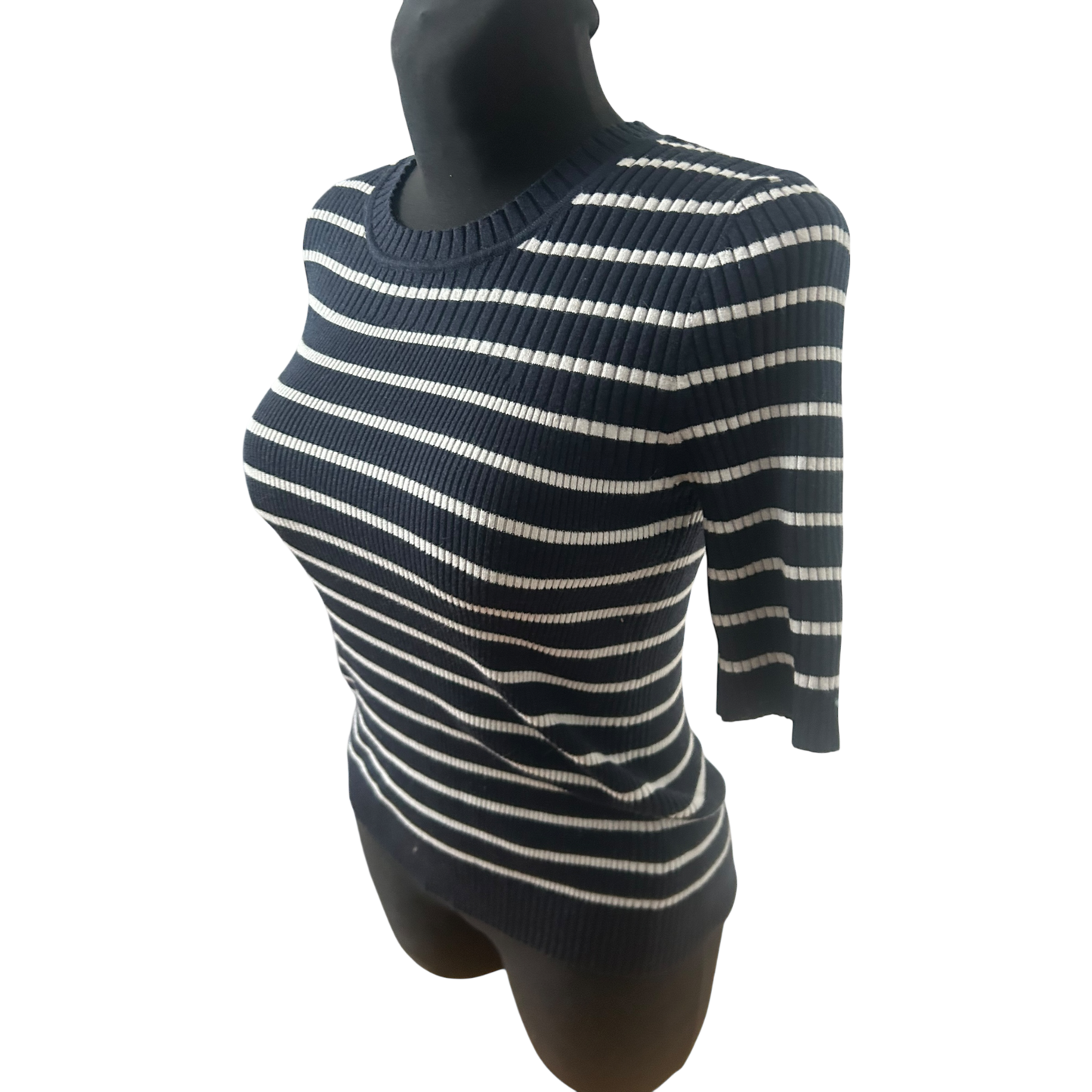 Esprit Damen Strickshirt Halbarm Gr M Dunkelblau Weiß Gestreift Viskosemix