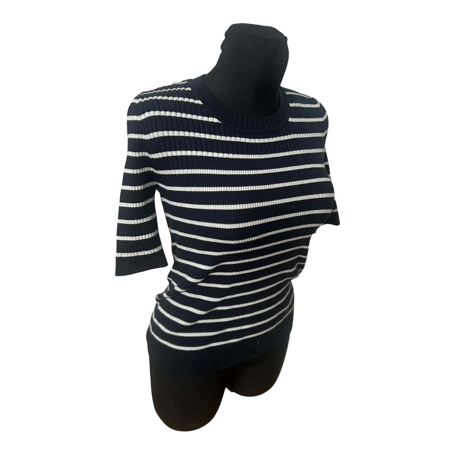 Esprit Damen Strickshirt Halbarm Gr M Dunkelblau Weiß Gestreift Viskosemix