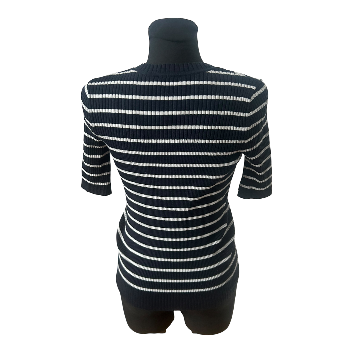 Esprit Damen Strickshirt Halbarm Gr M Dunkelblau Weiß Gestreift Viskosemix