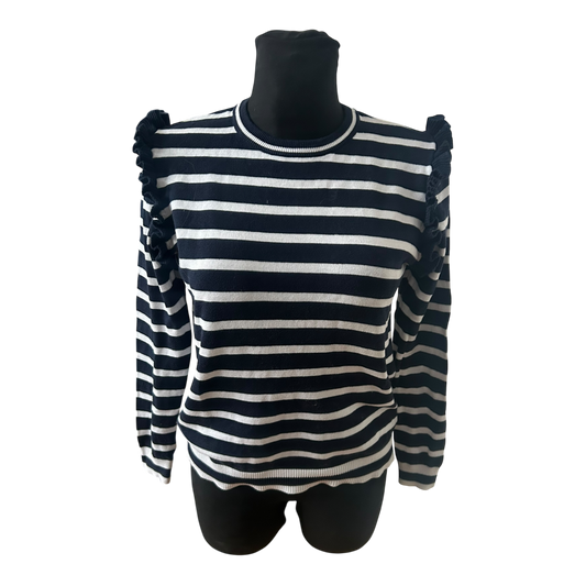 Atmosphere Damen Pullover Gr 40 Dunkelblau Weiß Gestreift Baumwolle