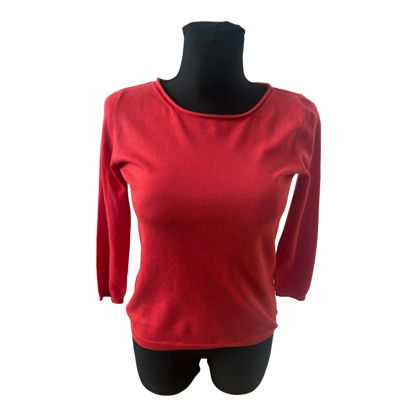 Marc O Polo Damen Pullover Gr S Rot Merino Baumwolle 3/4 Arm Hochwertig