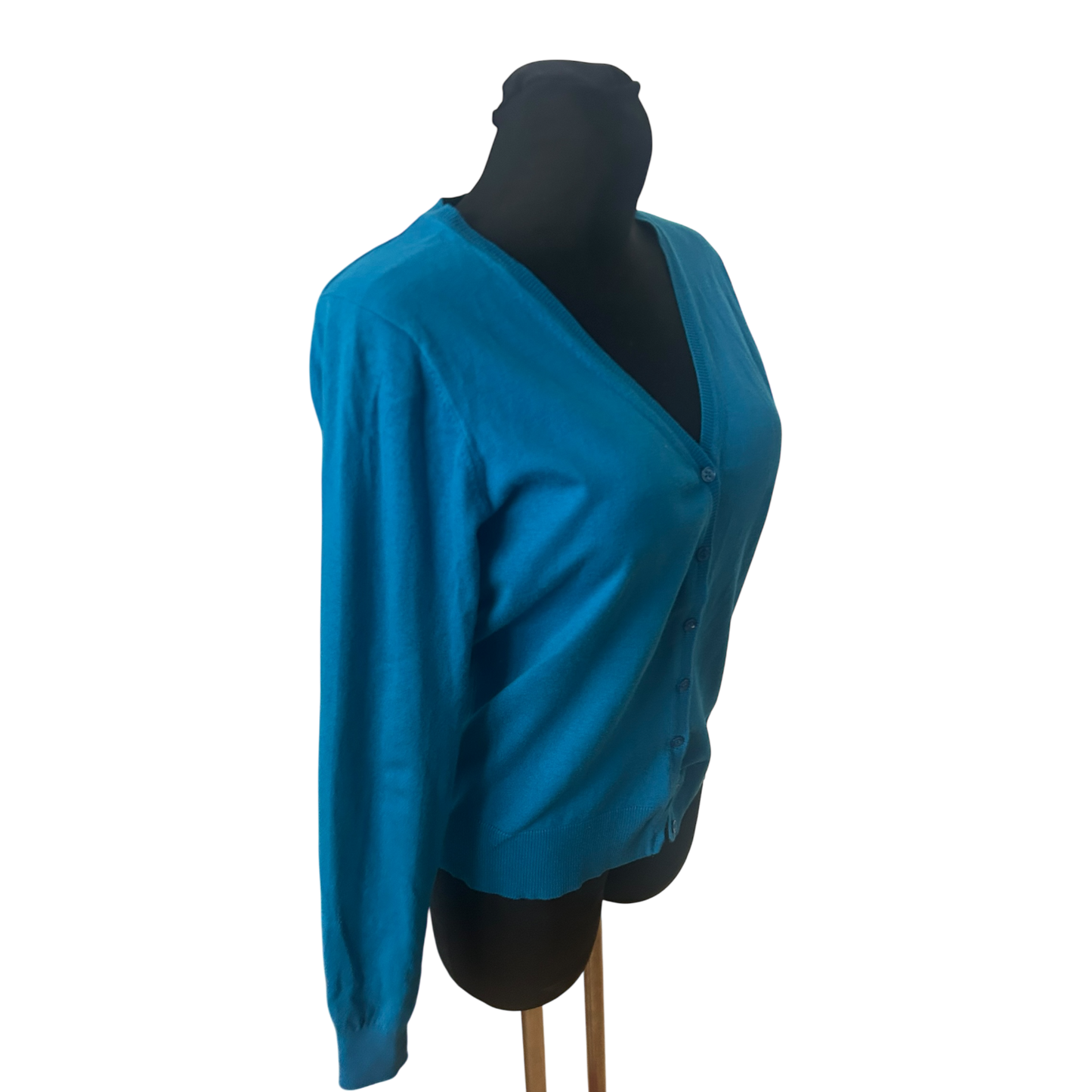 WE Damen Strickjacke Gr M Türkis Blau V-Ausschnitt Baumwollmix Langarm