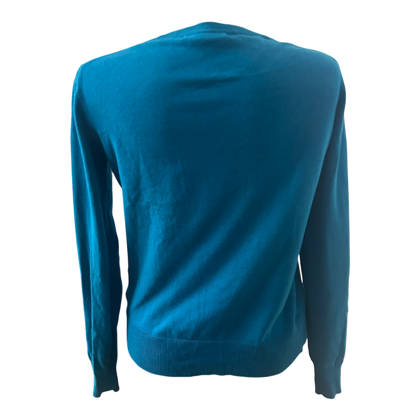 WE Damen Strickjacke Gr M Türkis Blau V-Ausschnitt Baumwollmix Langarm