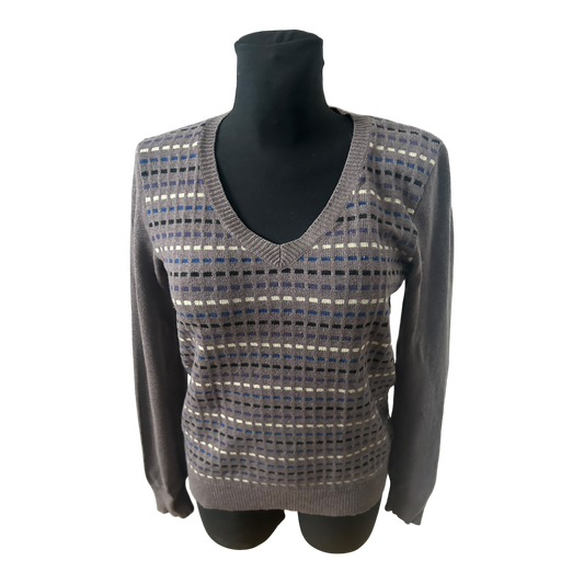 Wolfen Germany Vintage Damen Pullover Gr M Taupe Wolle Muster Langarm