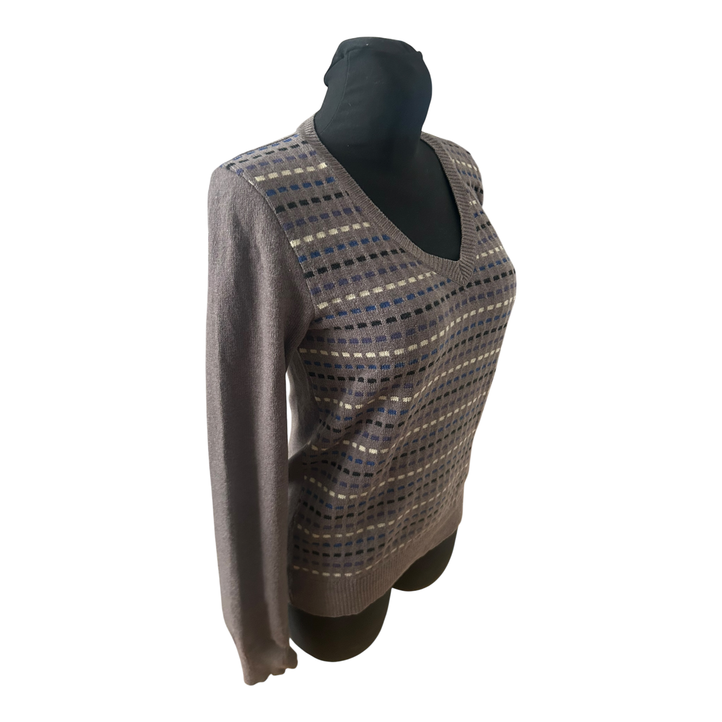 Wolfen Germany Vintage Damen Pullover Gr M Taupe Wolle Muster Langarm