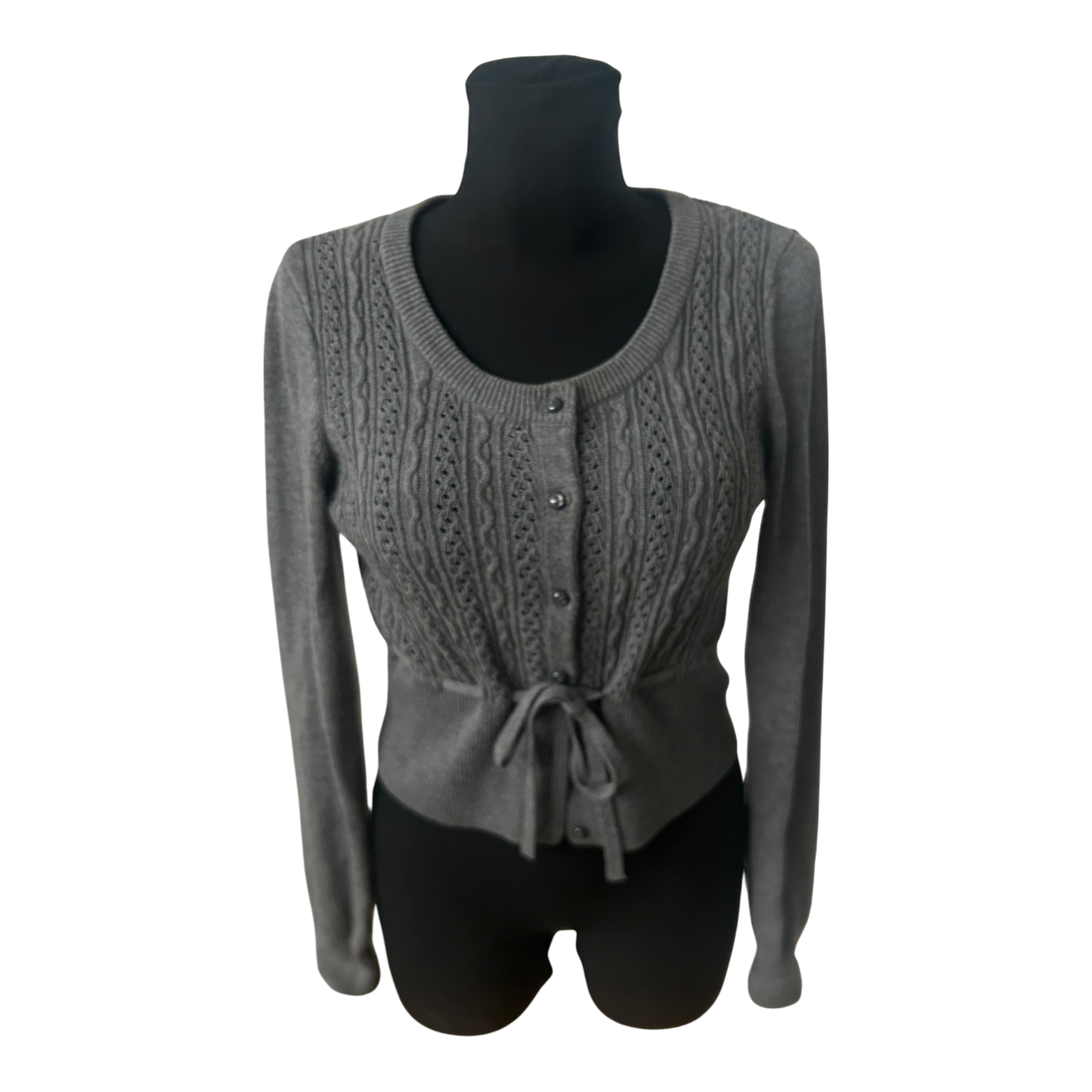 H&M Damen Strickjacke Gr M Grau Zopfmuster Tailliert Baumwollmix