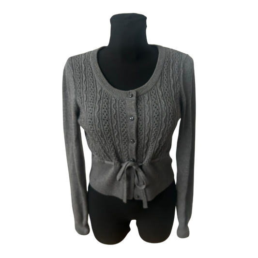 H&M Damen Strickjacke Gr M Grau Zopfmuster Tailliert Baumwollmix