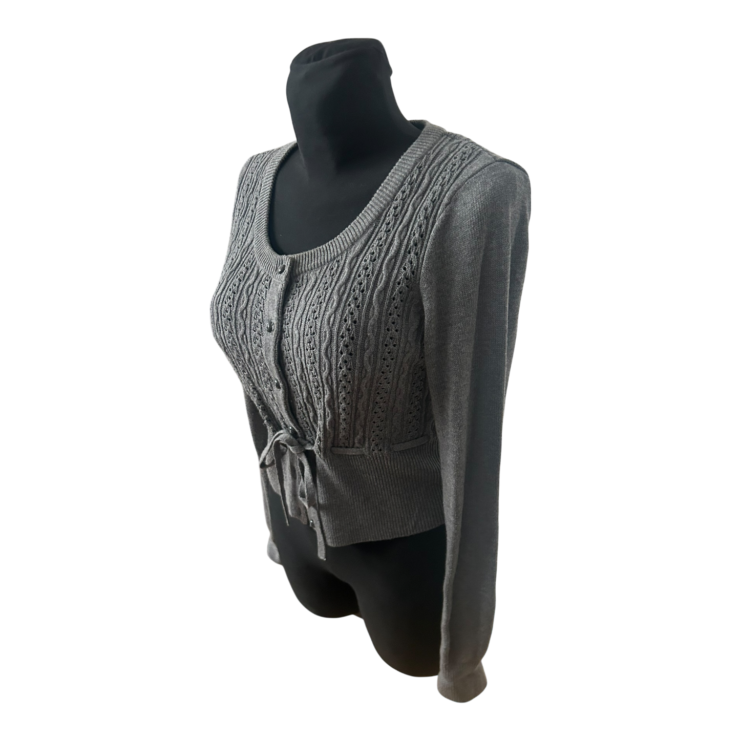 H&M Damen Strickjacke Gr M Grau Zopfmuster Tailliert Baumwollmix