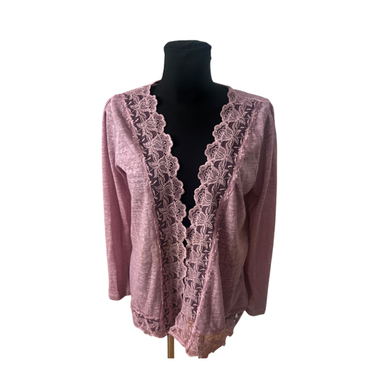 Himmelblau by Lola Paltinger Damen Cardigan Gr 40 Rosa Spitze Langarm