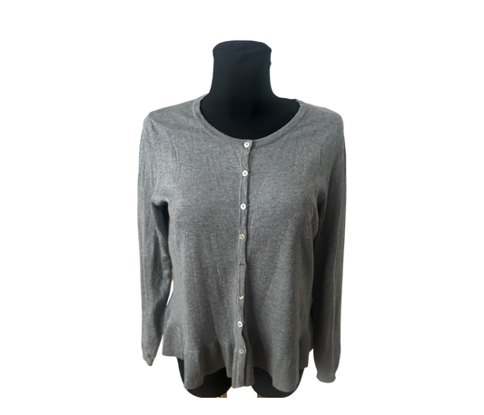 Mint & Berry Damen Strickjacke XL Grau Feinstrick Rundhals Knopfleiste