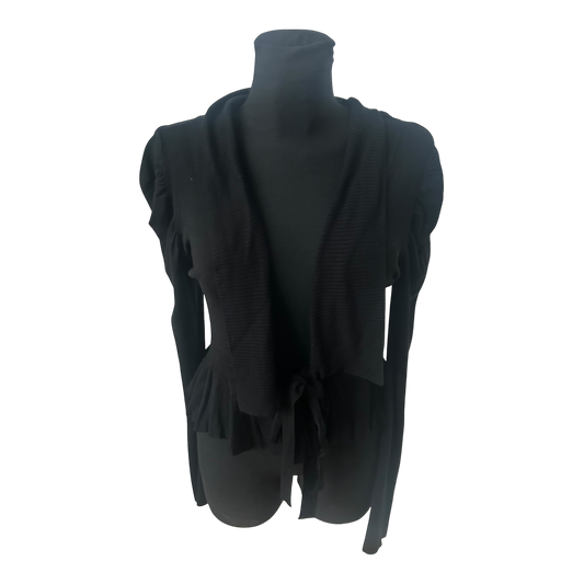 Laetitia Damen Cardigan Gr 40 Schwarz Viskosemix Bindegürtel Puffärmel