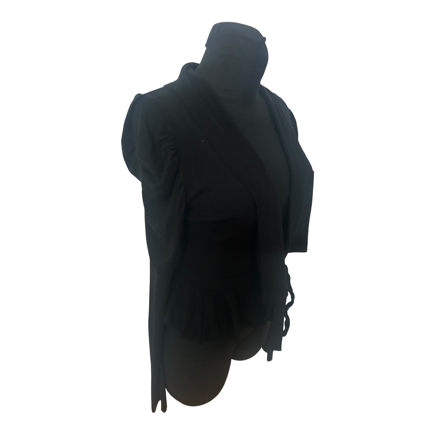 Laetitia Damen Cardigan Gr 40 Schwarz Viskosemix Bindegürtel Puffärmel