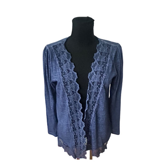 Himmelblau by Lola Paltinger Damen Cardigan Gr 42 Blau Spitze Langarm
