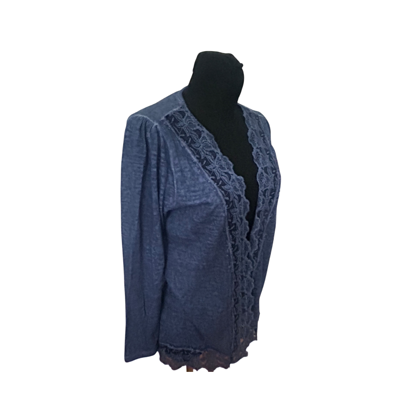 Himmelblau by Lola Paltinger Damen Cardigan Gr 42 Blau Spitze Langarm