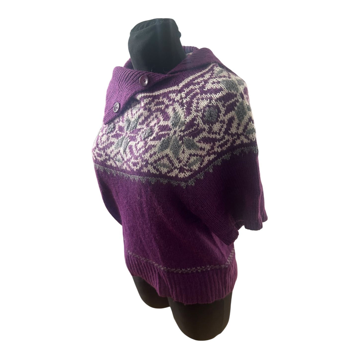 She Damen Strickpullover Gr 40 Lila Norwegermuster Alpaka Wolle Kurzarm