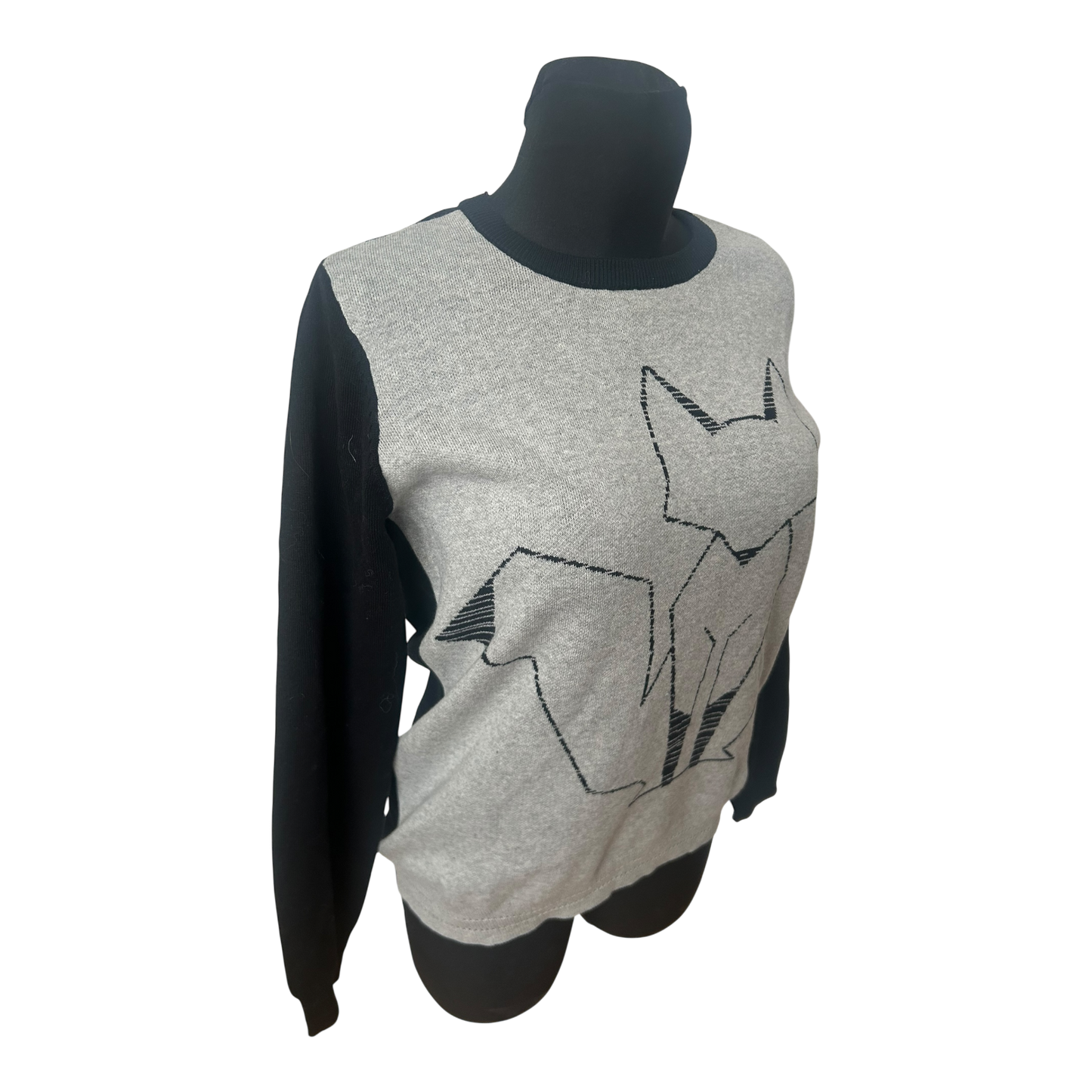 Pure Fashion Damen Pullover Gr 42 Grau Baumwolle Fuchs Motiv Langarm