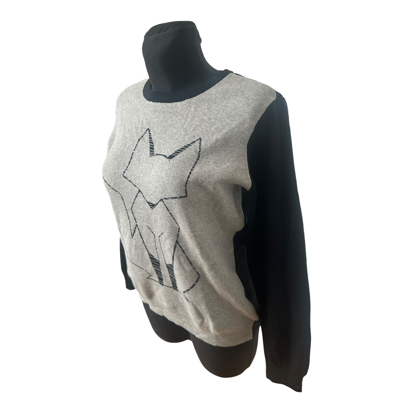 Pure Fashion Damen Pullover Gr 42 Grau Baumwolle Fuchs Motiv Langarm