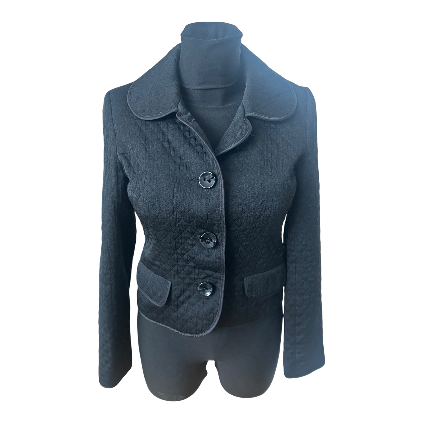 H&M Blazer Damen Gr 34 Schwarz Steppoptik Kurzblazer Übergang Elegant