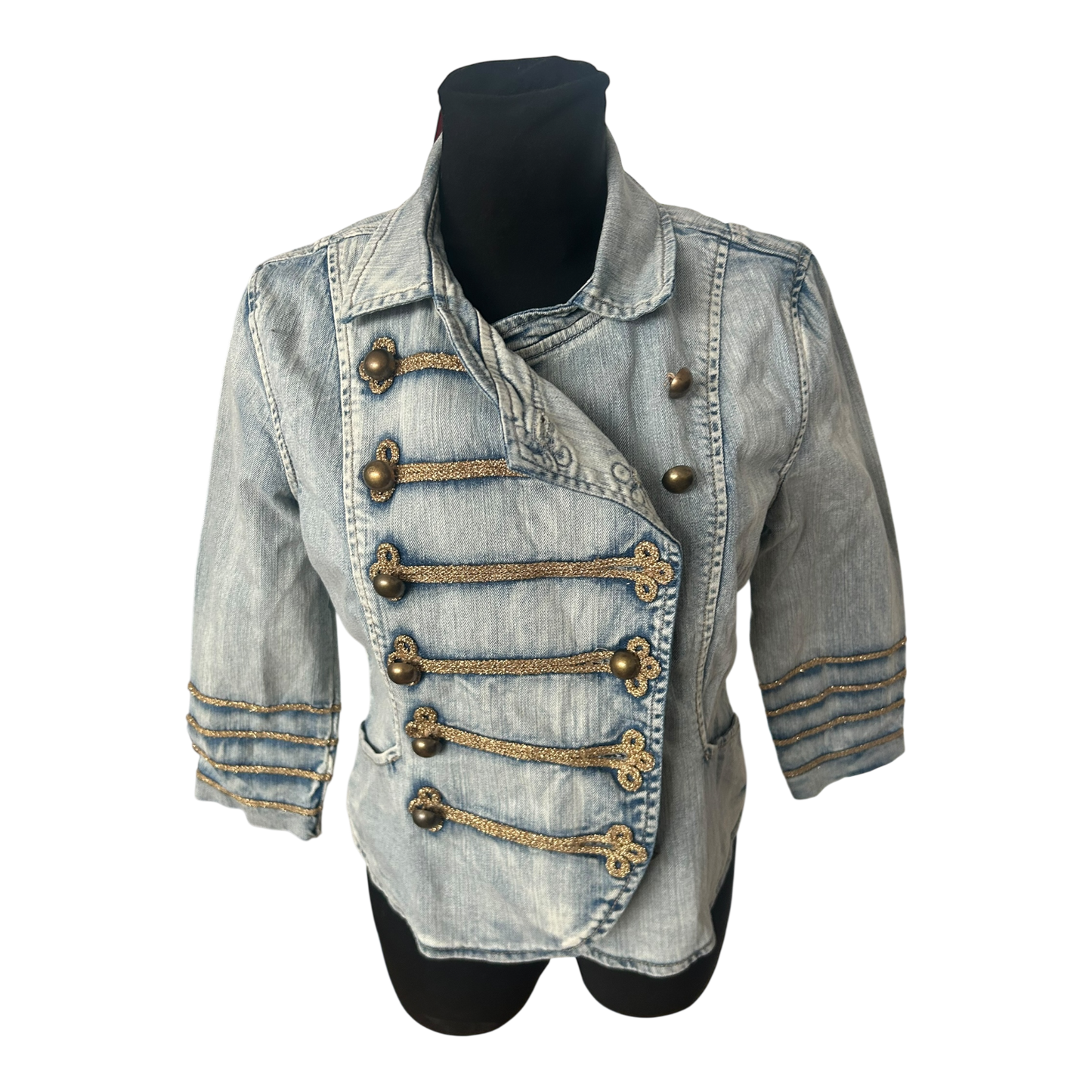 Flash Jeansjacke Damen Gr 38 Hellblau Zirkus Stil 3/4-Arm Stretch Kurzjacke