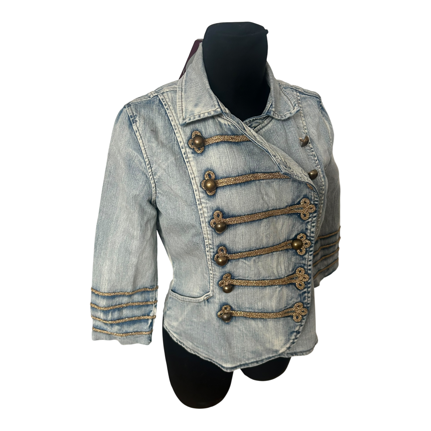 Flash Jeansjacke Damen Gr 38 Hellblau Zirkus Stil 3/4-Arm Stretch Kurzjacke