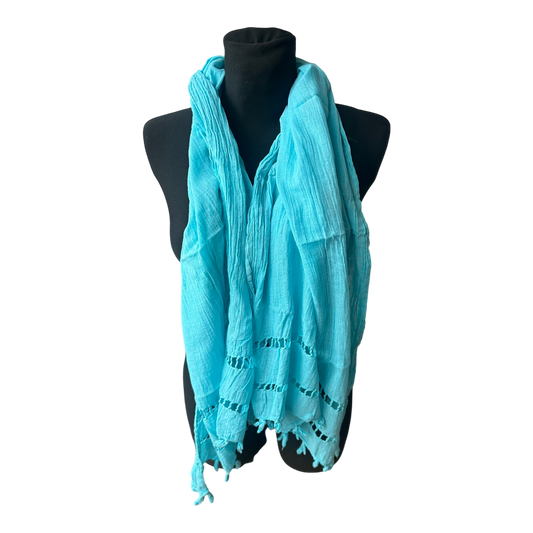 Damen Schal Sommer Tuch Türkis Leicht Weich Elegant Fransen