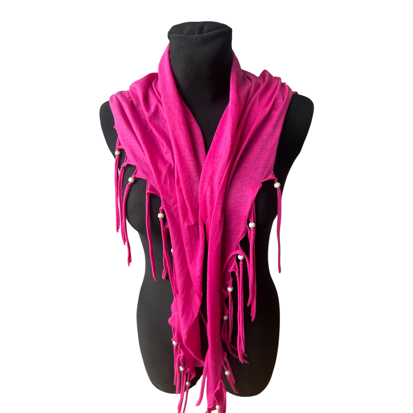 Damen Schal Pink mit Fransen Perlen weich leicht Sommer Tuch