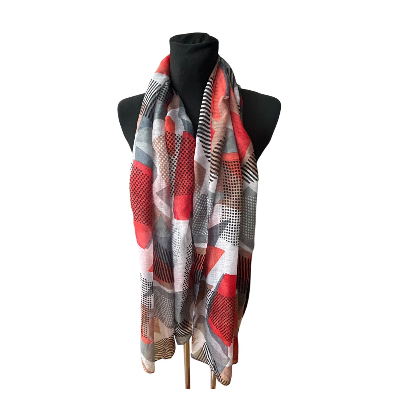 Damen Schal Tuch Viskose Geometrisch Rot Grau Schwarz 180x70