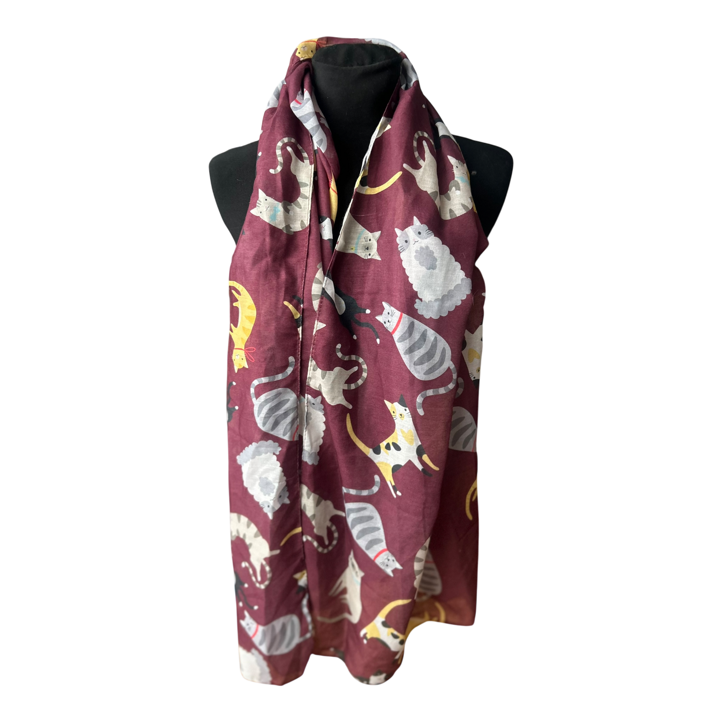 Damen Halstuch Katzenmotiv Bordeaux weich leicht Tuch Sommer Herbst