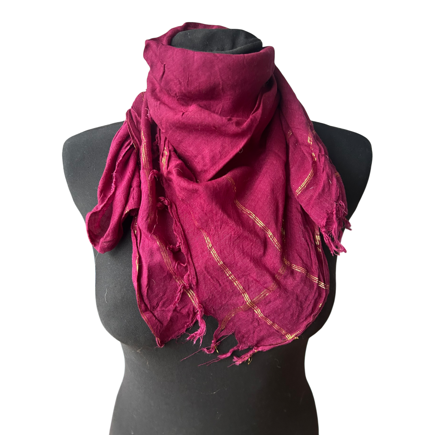 Damen Halstuch Baumwolle Bordeaux Goldfäden Quadrat Tuch Elegant