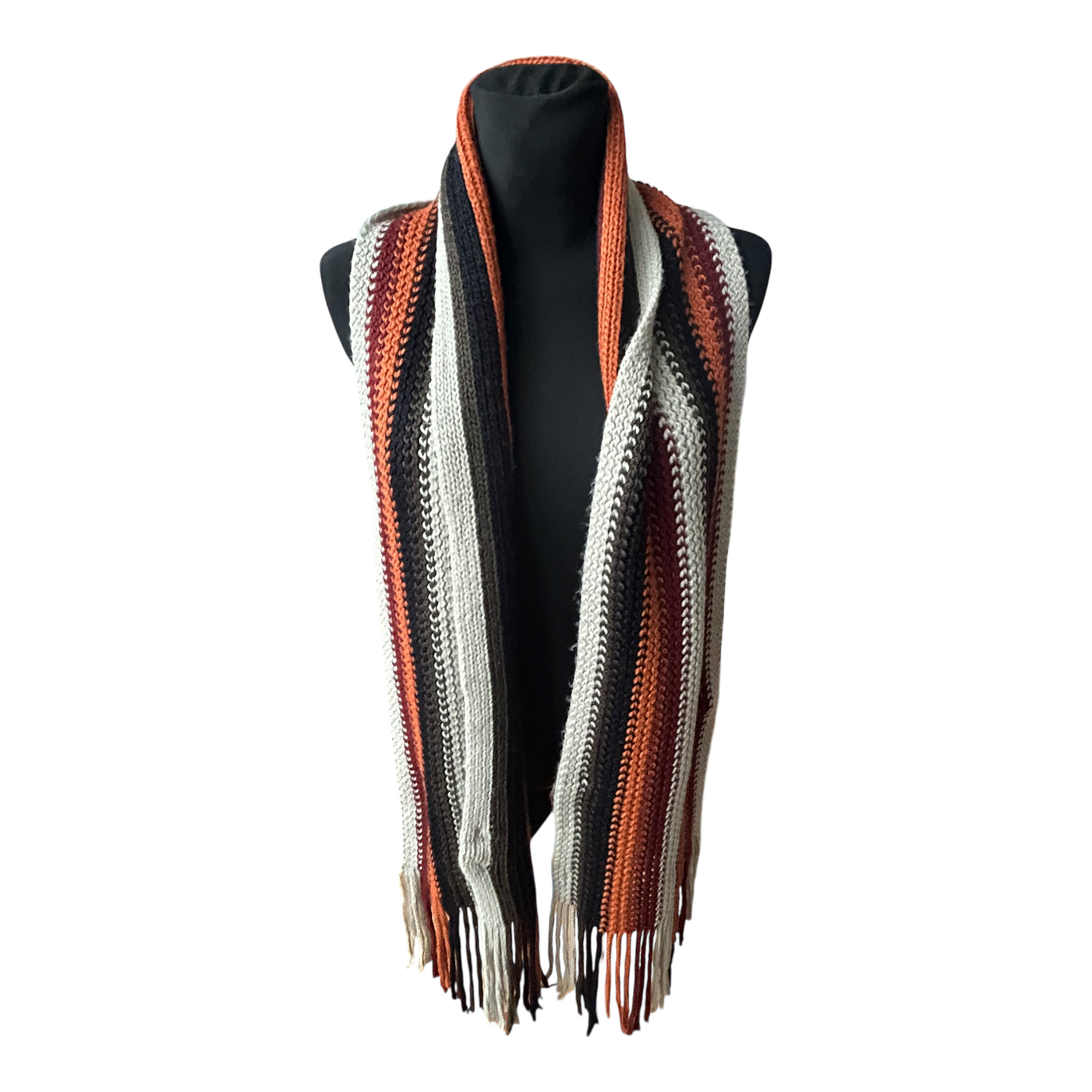 Großer Damen Schal gestrickt weich mit Fransen Streifenmuster Herbst Winter