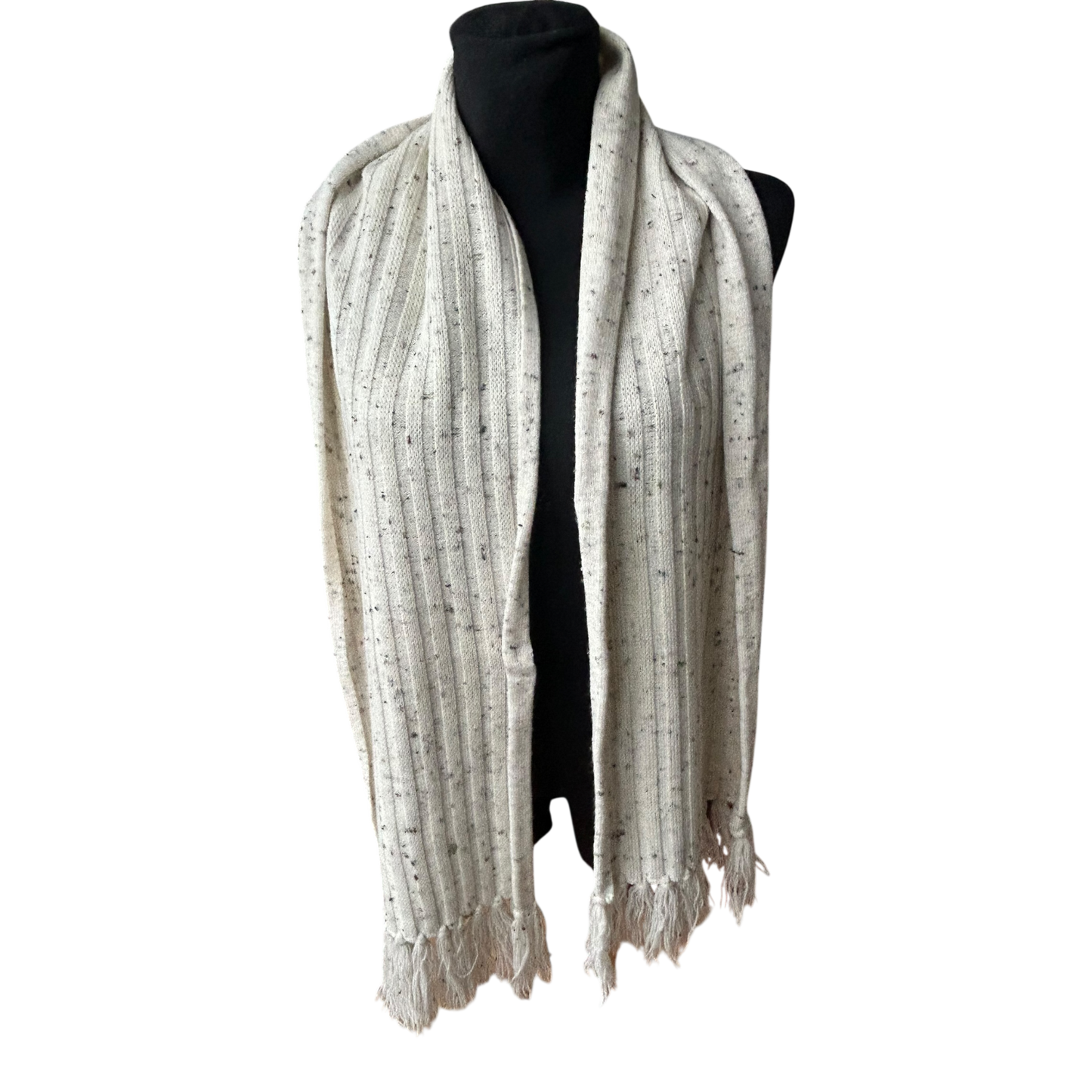 Damen Schal weich beige wollig mit Fransen gestrickt klassisch Herbst Winter