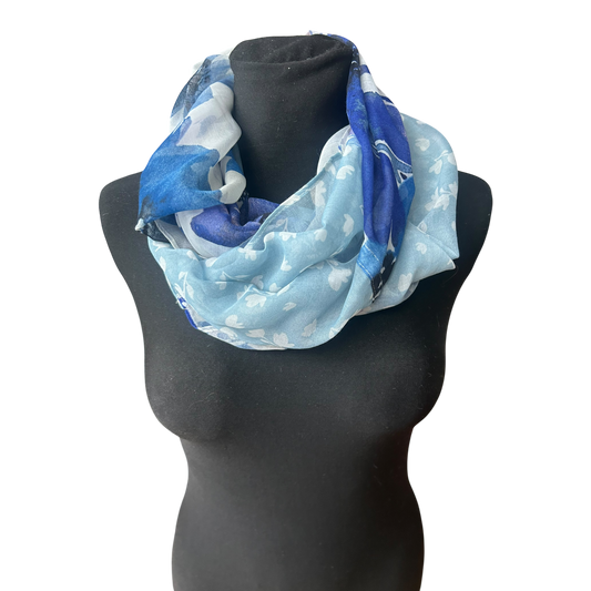 Damen Loop Schal Blau Floral Leicht Weich Sommer Herbst Polyester Muster