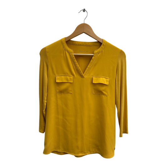 Maison 23 Paris Bluse Damen Gr 34 Gelb Viskose 3/4 Arm Casual Chic Modern