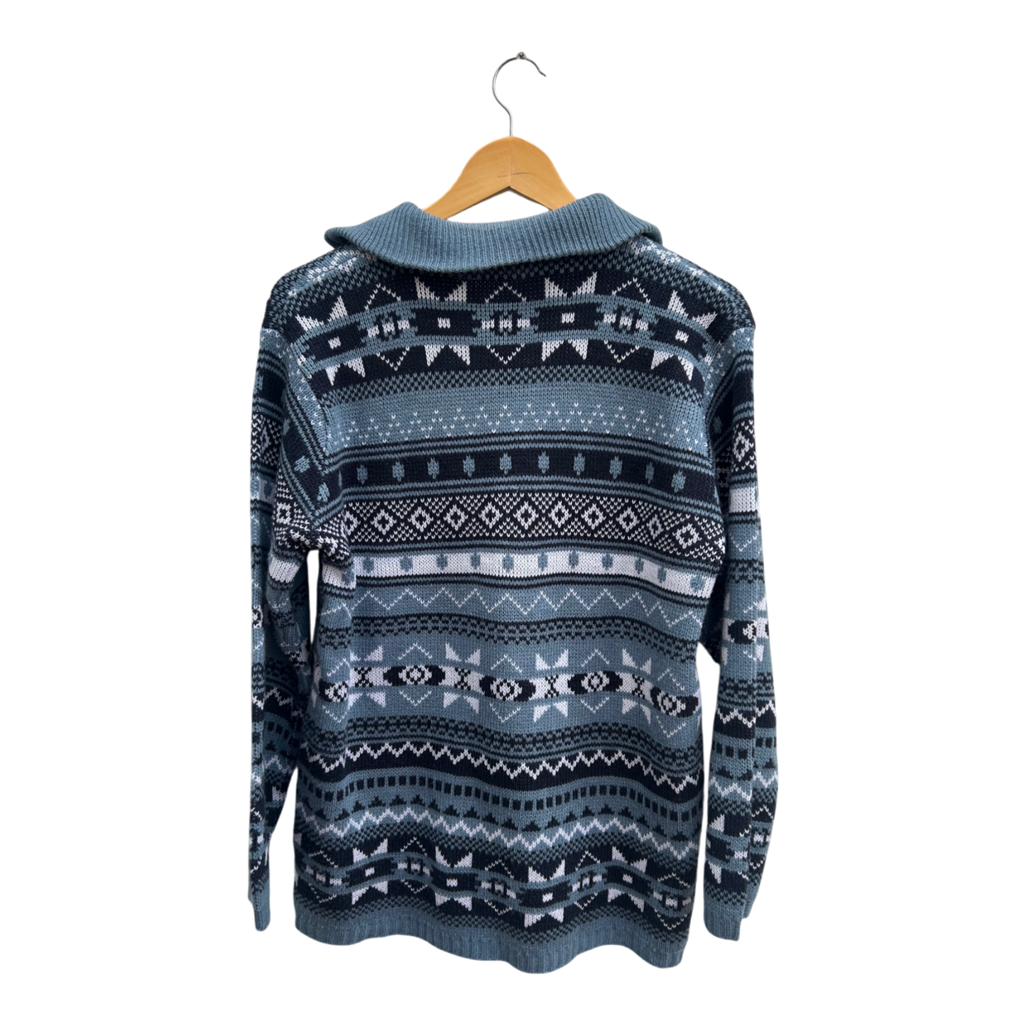 Pullover Damen Gr 40 Blau Norweger Muster Langarm Winter Strick Retro Vintage Style