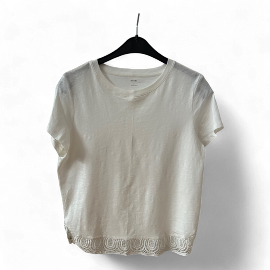 🧵 KIABI Shirt Damen L Weiß – Häkelspitze – Sommer 🌼