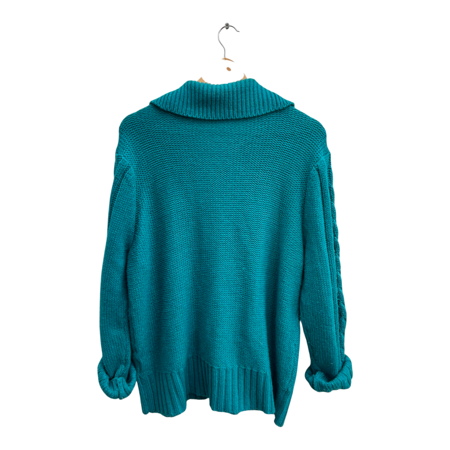 Strickjacke Damen Gr 46 Petrol Zopfmuster Langarm Reißverschluss Cardigan Pullover