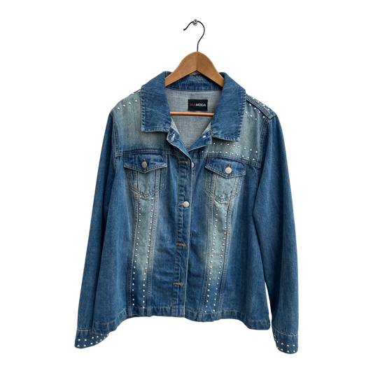 Mia Moda Jeansjacke Damen Gr 50 Blau Nieten Denimjacke Übergangsjacke Casual