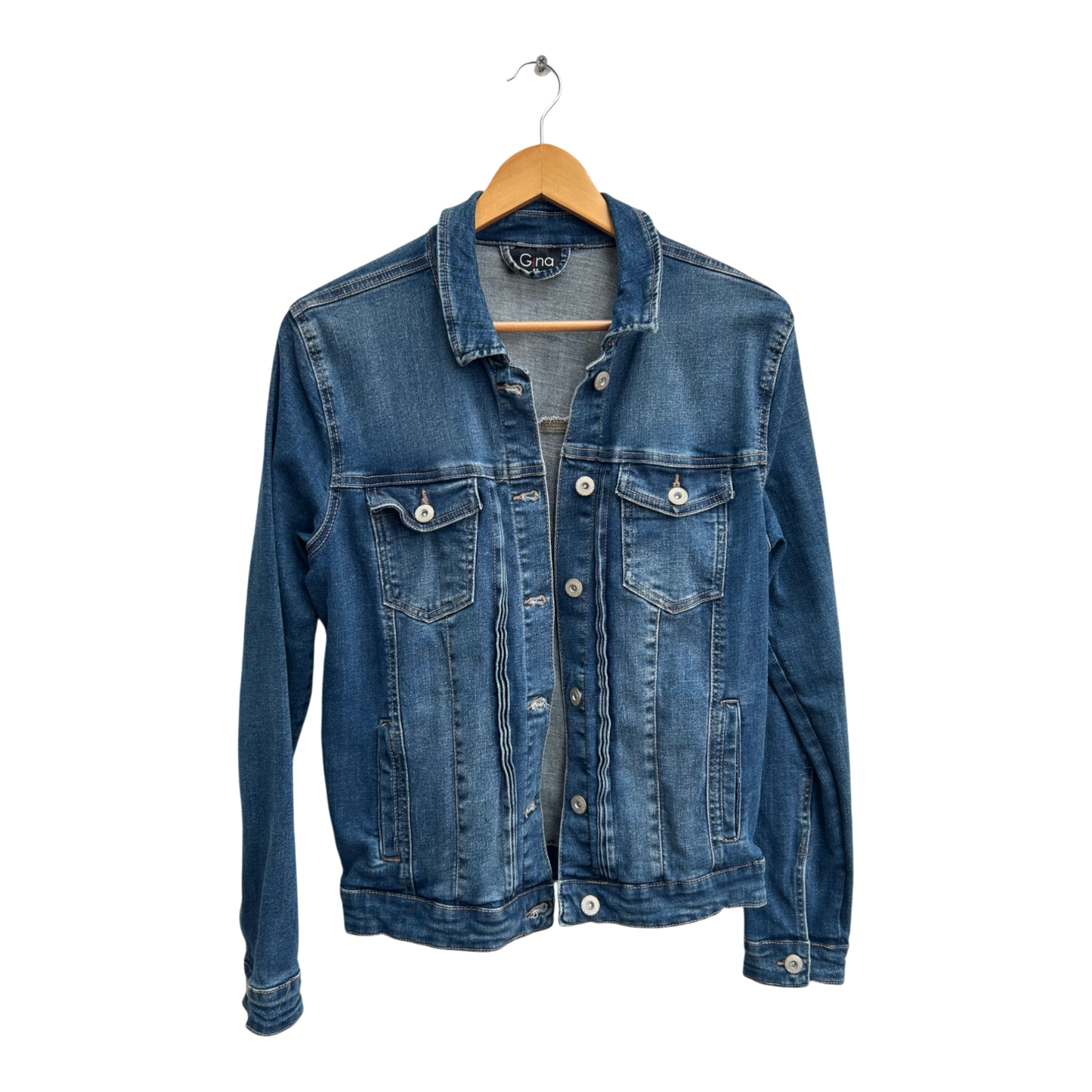 Gina Jeansjacke Damen Gr 44 Blau Denim Stretch Übergangsjacke Freizeit Casual