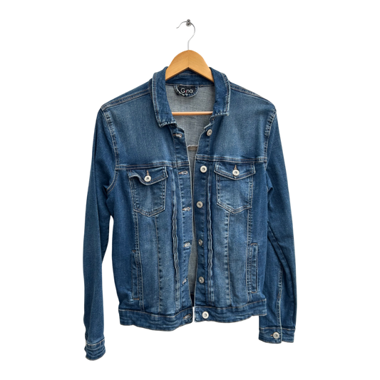 Gina Jeansjacke Damen Gr 44 Blau Denim Stretch Übergangsjacke Freizeit Casual