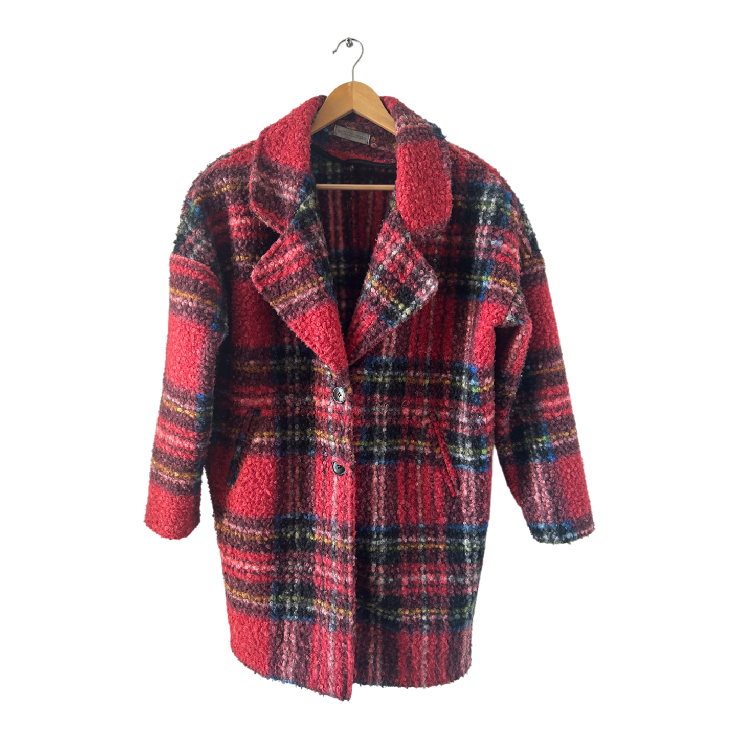 Baci di Zucchero Mantel Damen M Rot Kariert Schulterpolster Vintage Wolljacke