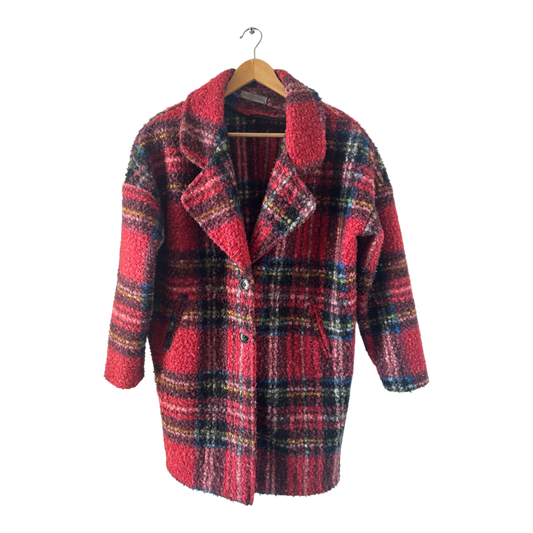 Baci di Zucchero Mantel Damen M Rot Kariert Schulterpolster Vintage Wolljacke
