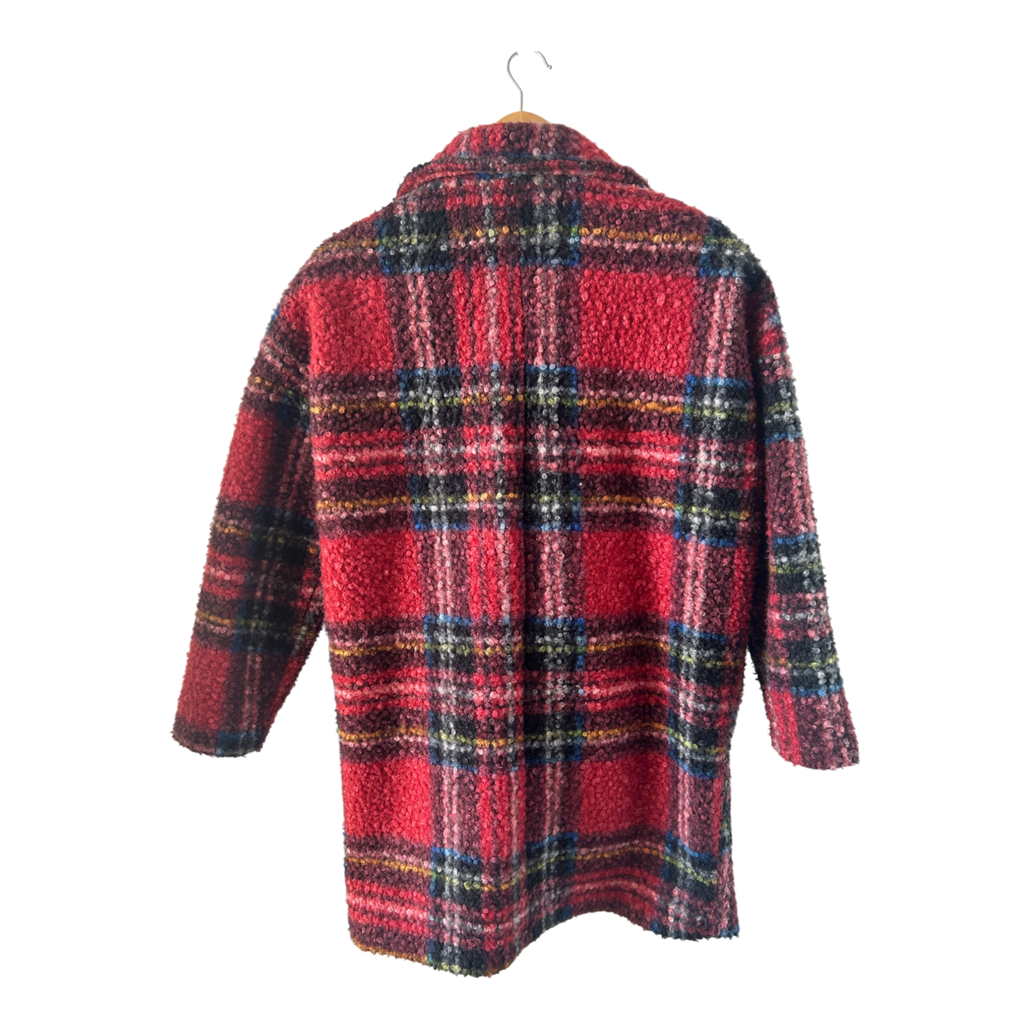 Baci di Zucchero Mantel Damen M Rot Kariert Schulterpolster Vintage Wolljacke