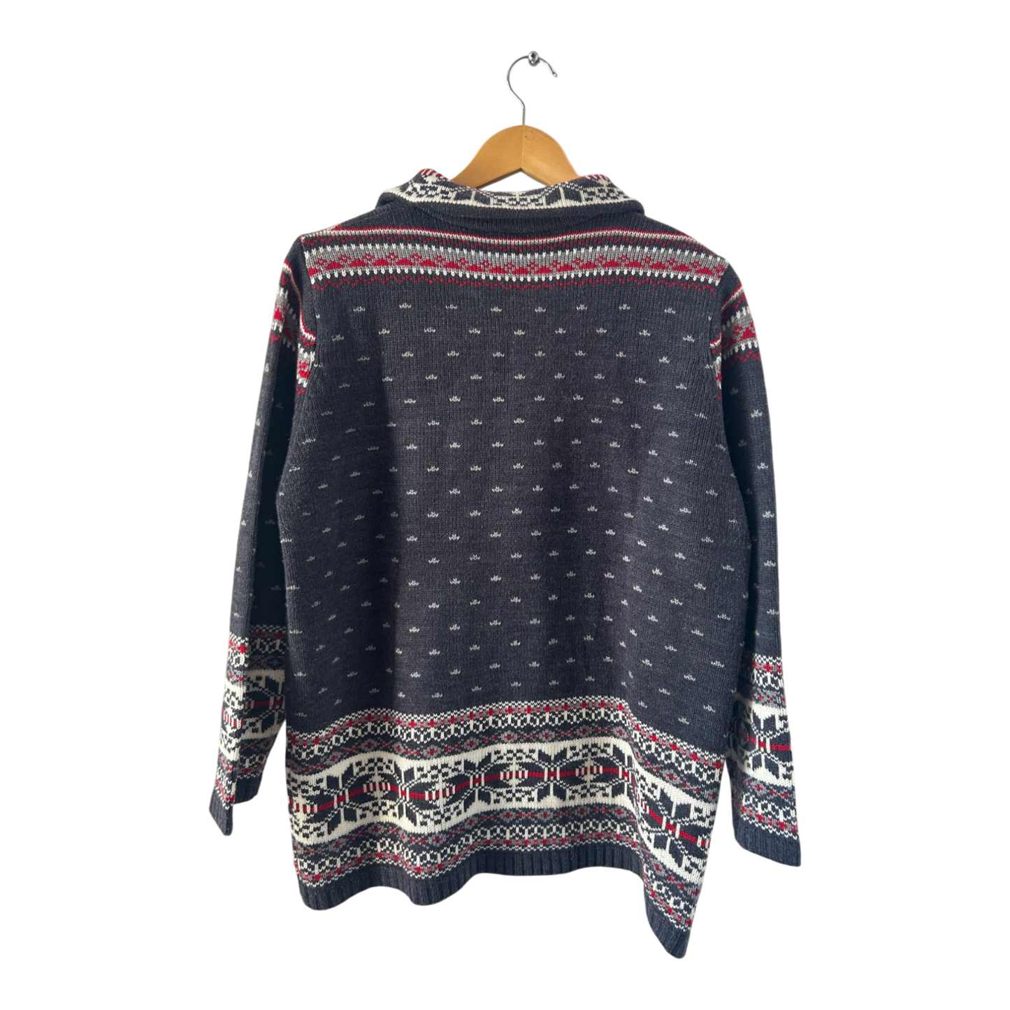 Pullover Damen Gr 44 Grau Norweger Muster Langarm Strick Winter Retro Skandi Style