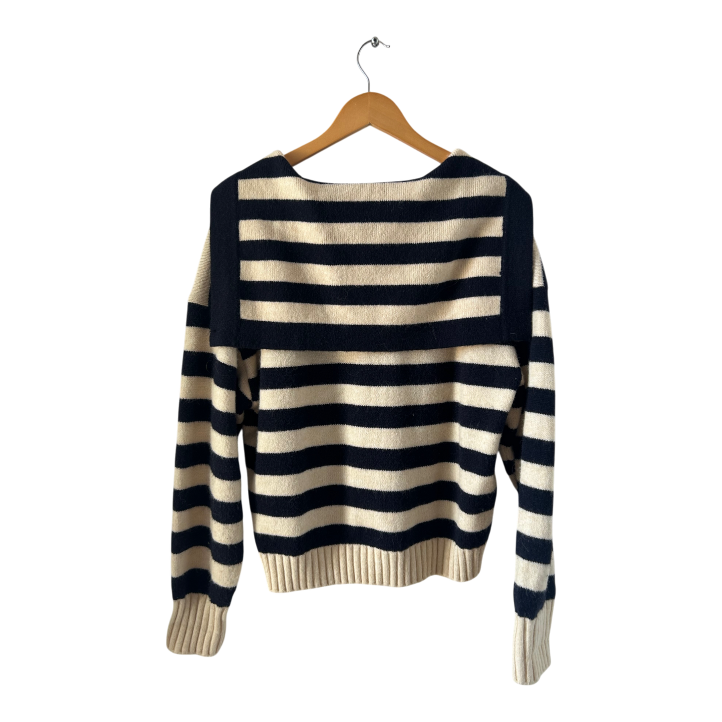 Zara Pullover Damen Gr M Blau Weiß Gestreift Matrosenlook Flauschig Maritim Sweater