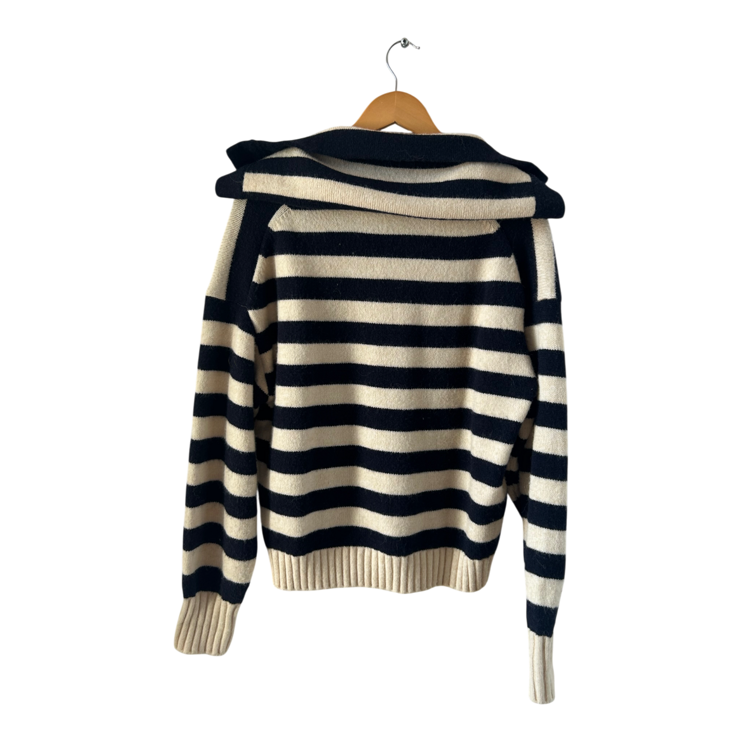 Zara Pullover Damen Gr M Blau Weiß Gestreift Matrosenlook Flauschig Maritim Sweater