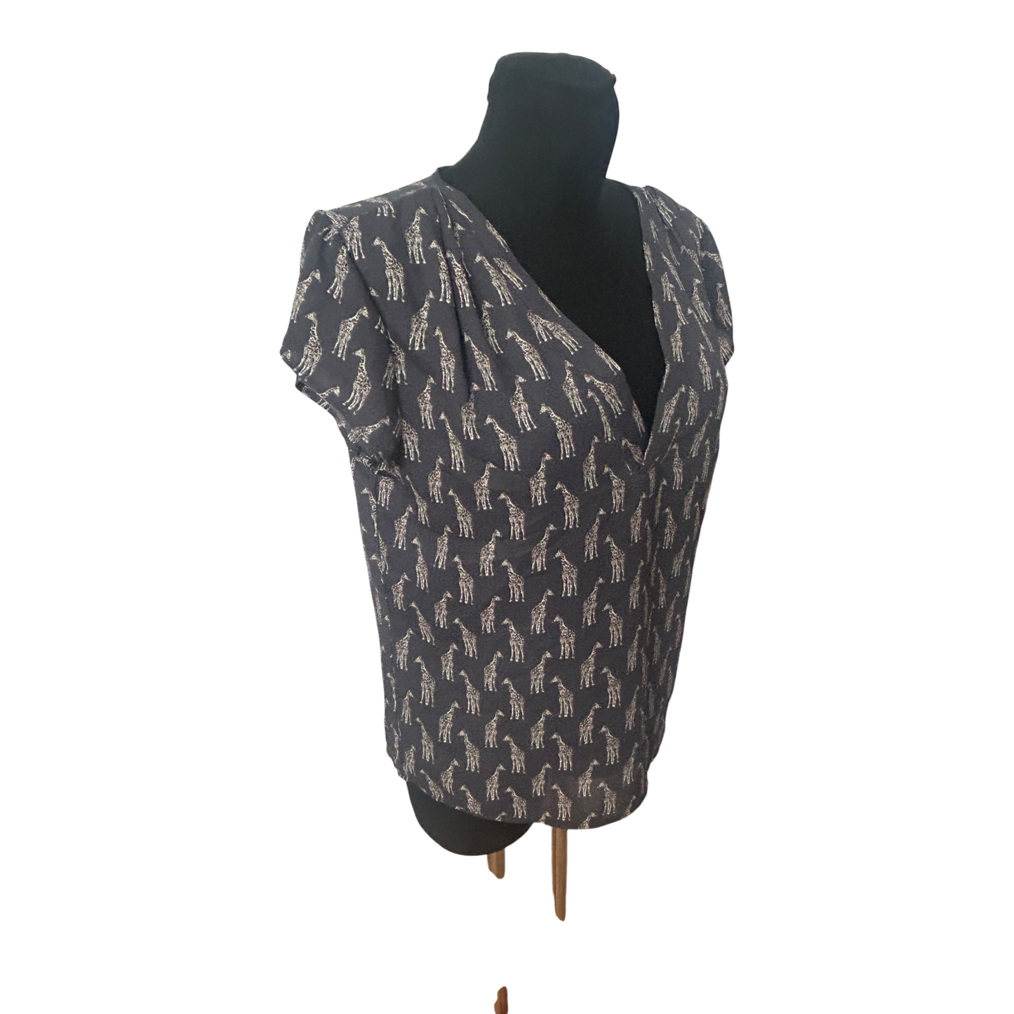 H&M Conscious Damen Bluse Kurzarm Giraffen Muster V Ausschnitt Größe 38